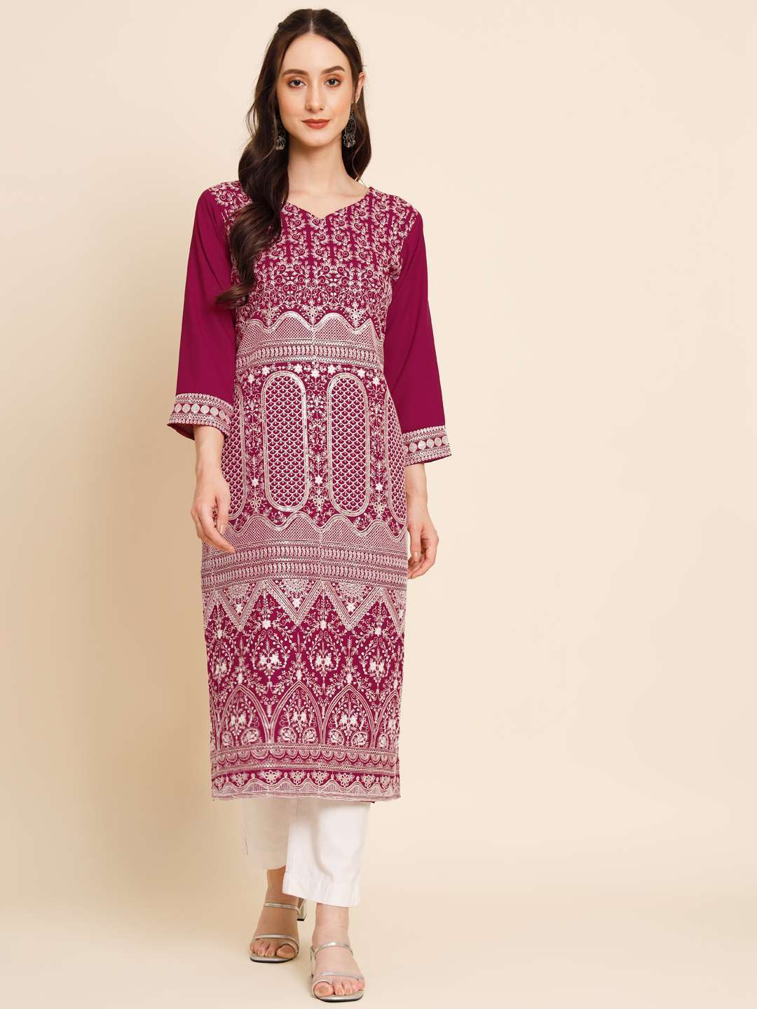 Kartavya Butter crepe Kurta with Embroidery Work Straight Shape