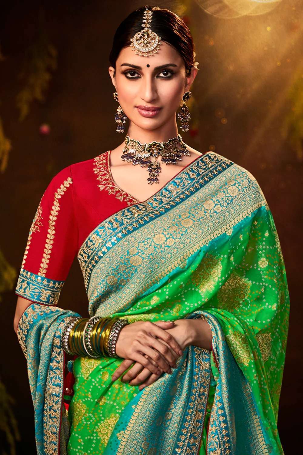 kimora bandhej sa 163 Pure Georgette Zari Weaving Silk saree