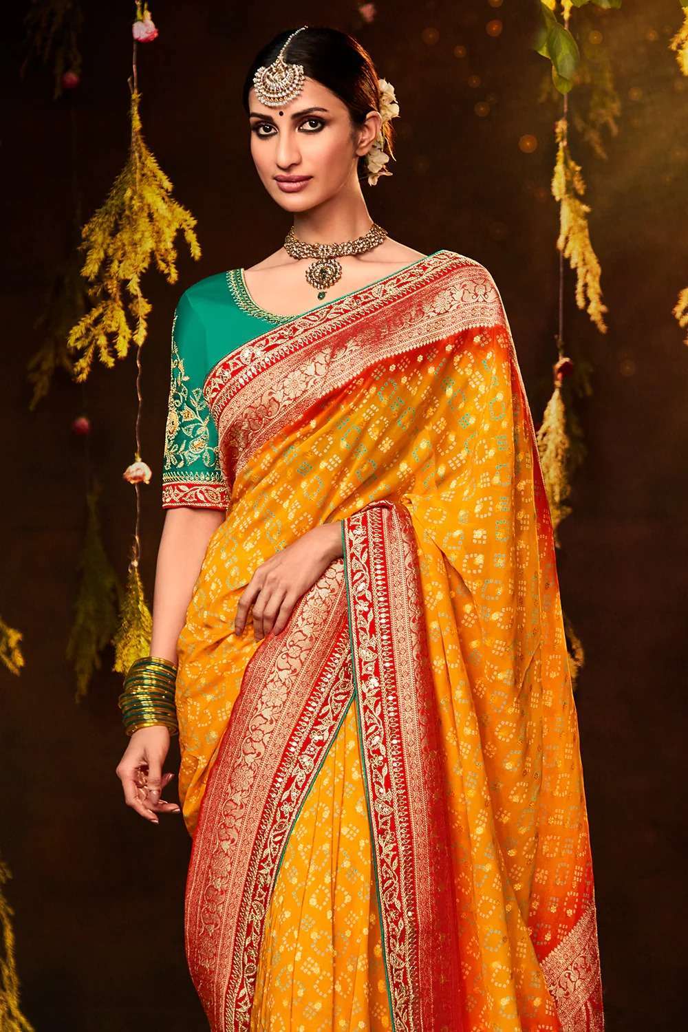 kimora bandhej sa 164 Pure Georgette Zari Weaving Silk saree