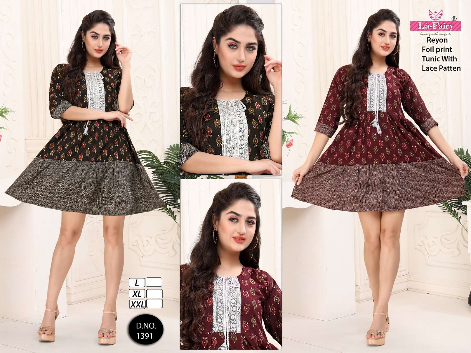 la fairy 1391-1393 Reyon foil print frock