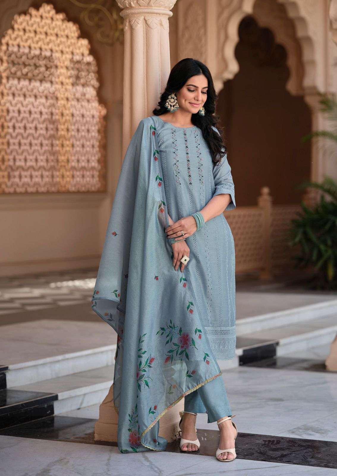 lucknowi designer Schiffli Work And Handwork On Chanderi Silk suit
