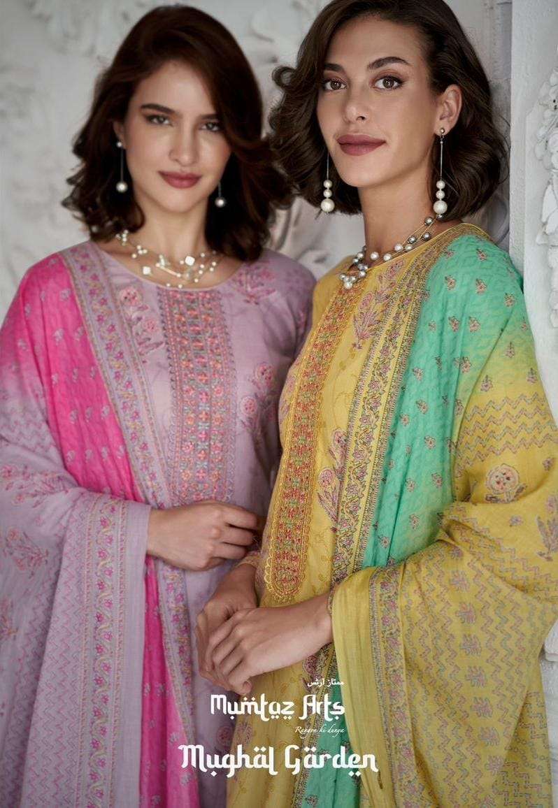 mumtaz arts mughal garden series 28001-28008 pure lawn cambric suit 