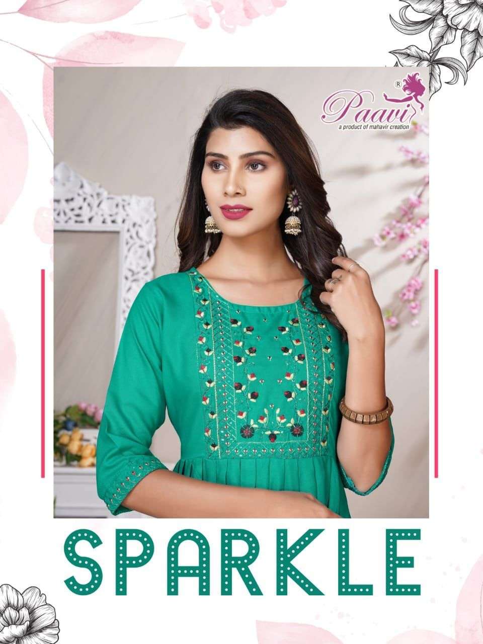 paavi sparkle series 001-008 Rayon embroidery kurti