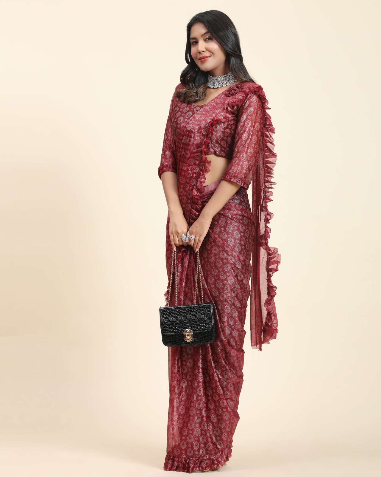 pr 101012 fancy fabric foil print saree