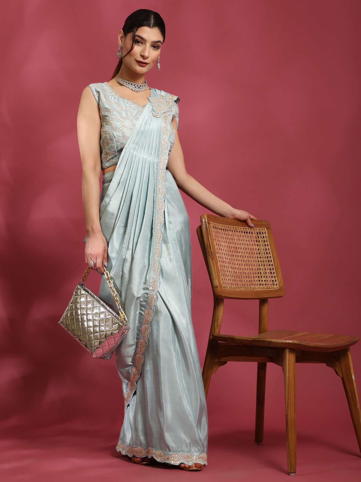 pr 243 ready to wear sequin work saree and blouse wholesaler