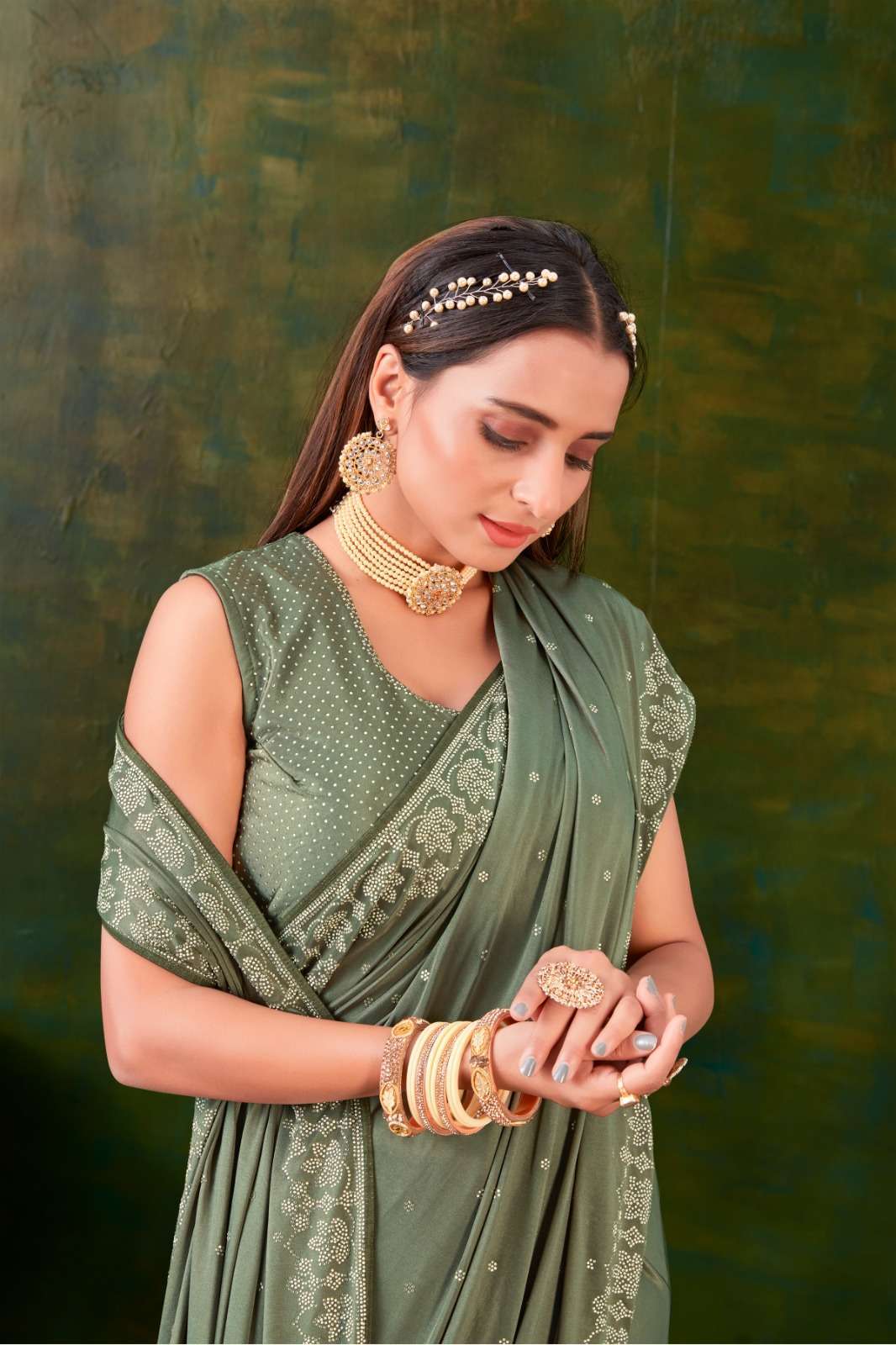 PR A203-A210 imported fabric swarovski work saree