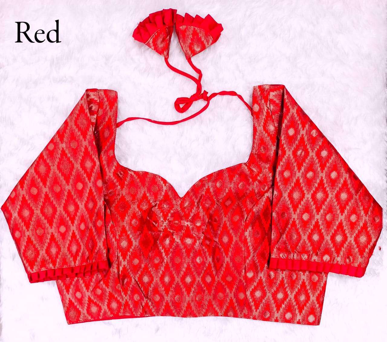 pr copper jacquard frill zari weaving readymade blouse