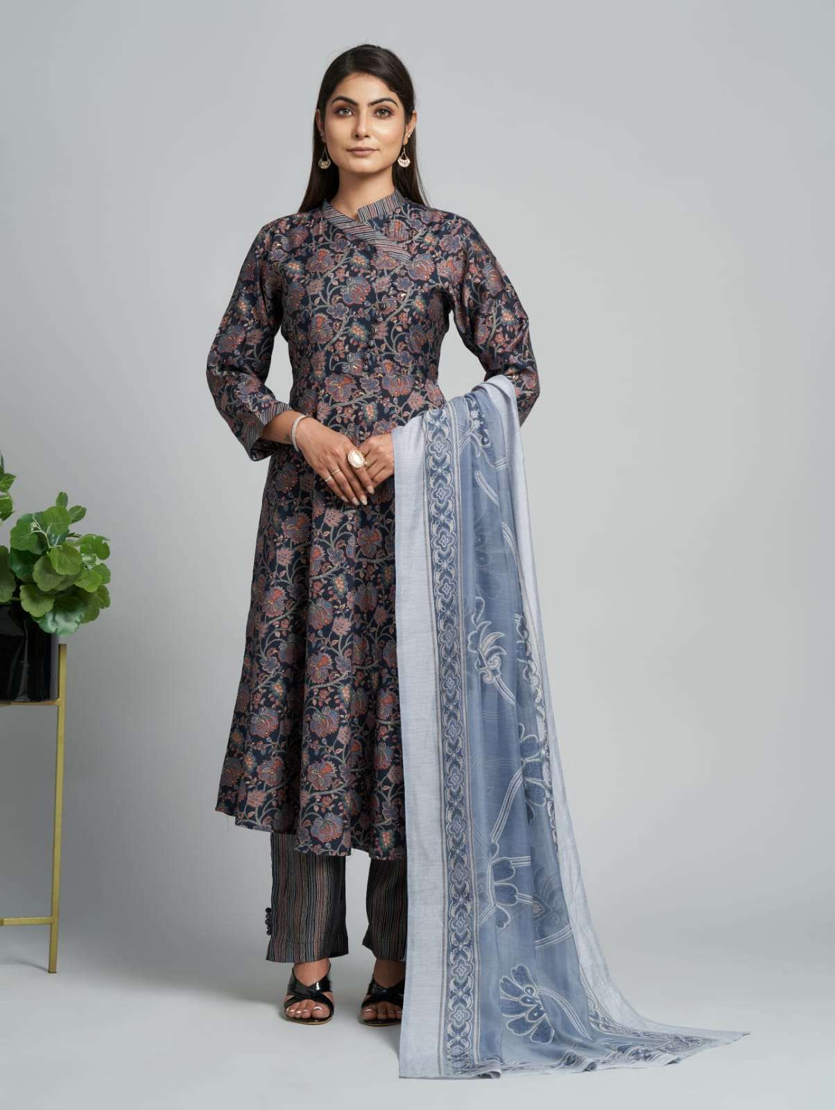 pr d124 designer printed navy blue color readymade salwar kameez 