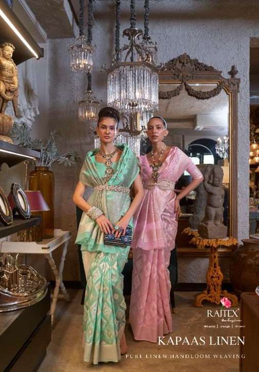 rajtex kapaas linen series 300001-300008 pure linen saree