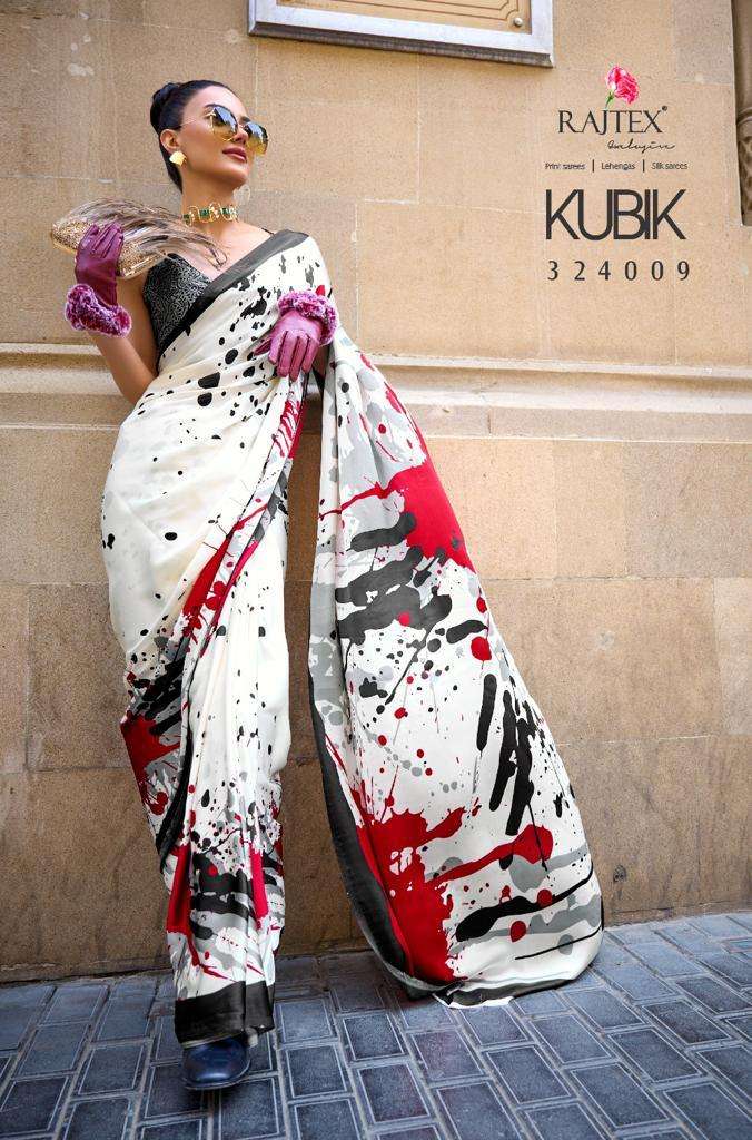 rajtex kubik designer satin crape saree 