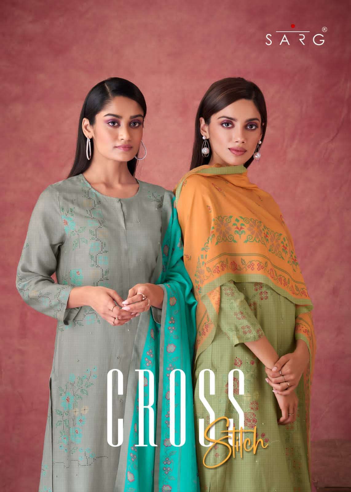 sarg cross stitch muslin silk digital print suit 
