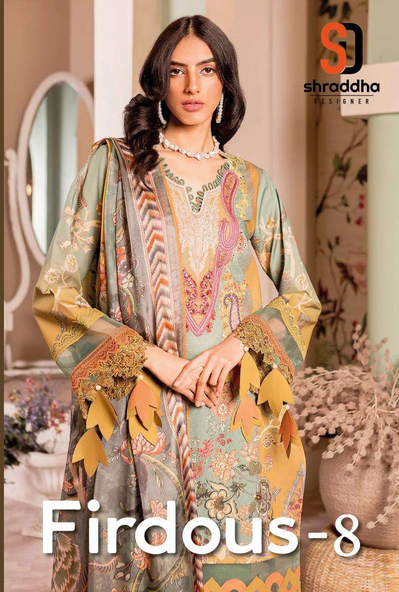 shraddha firdous vol 8 series 601-604 lawn cotton suit
