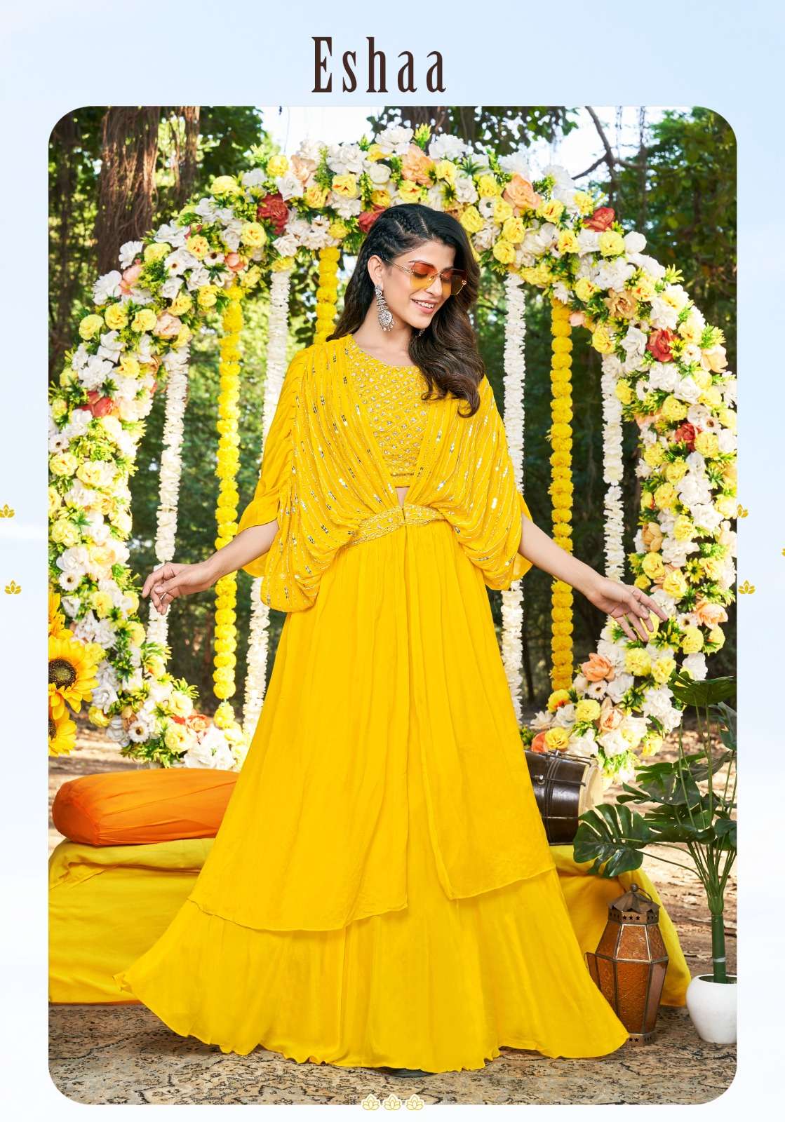 Shruti haldi pure viscose chinon moti work suit 