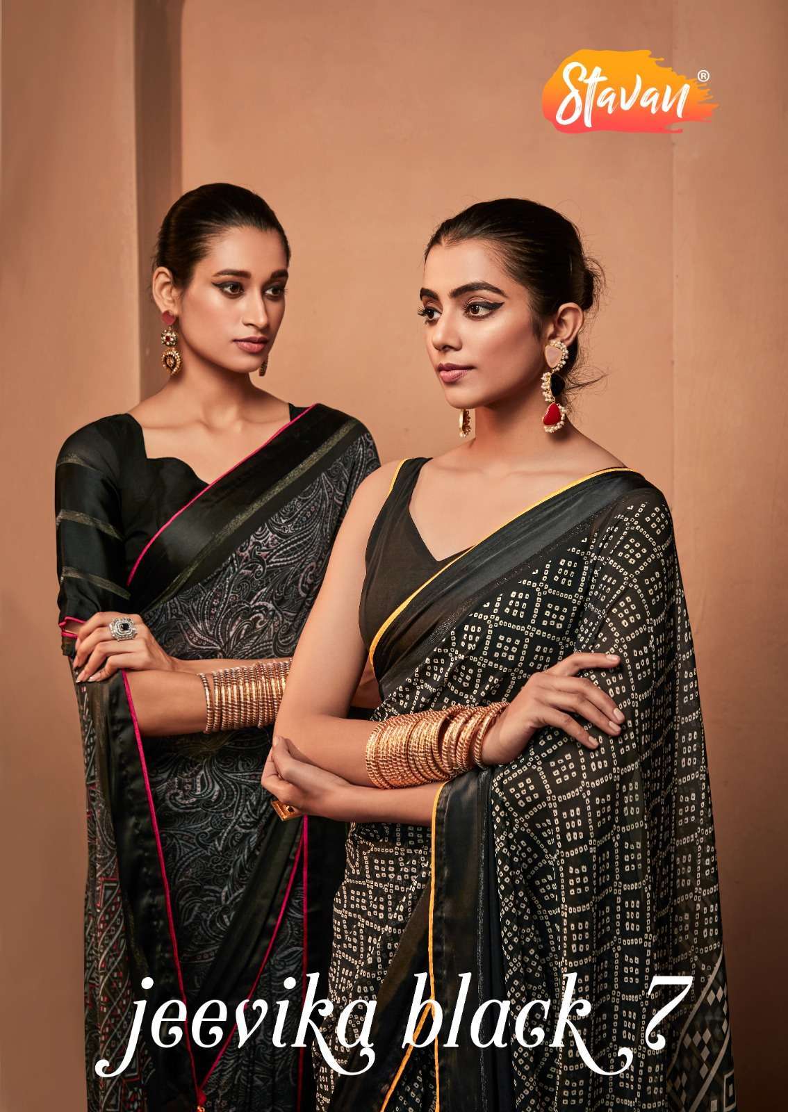 stavan jeevika black vol 7 series 61-65 Weightless Sartin Border saree