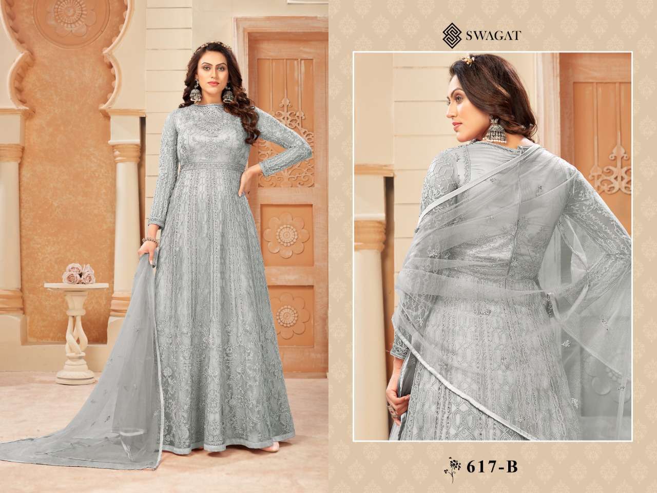 swagat 617b single design fancy unstitch long salwar kameez
