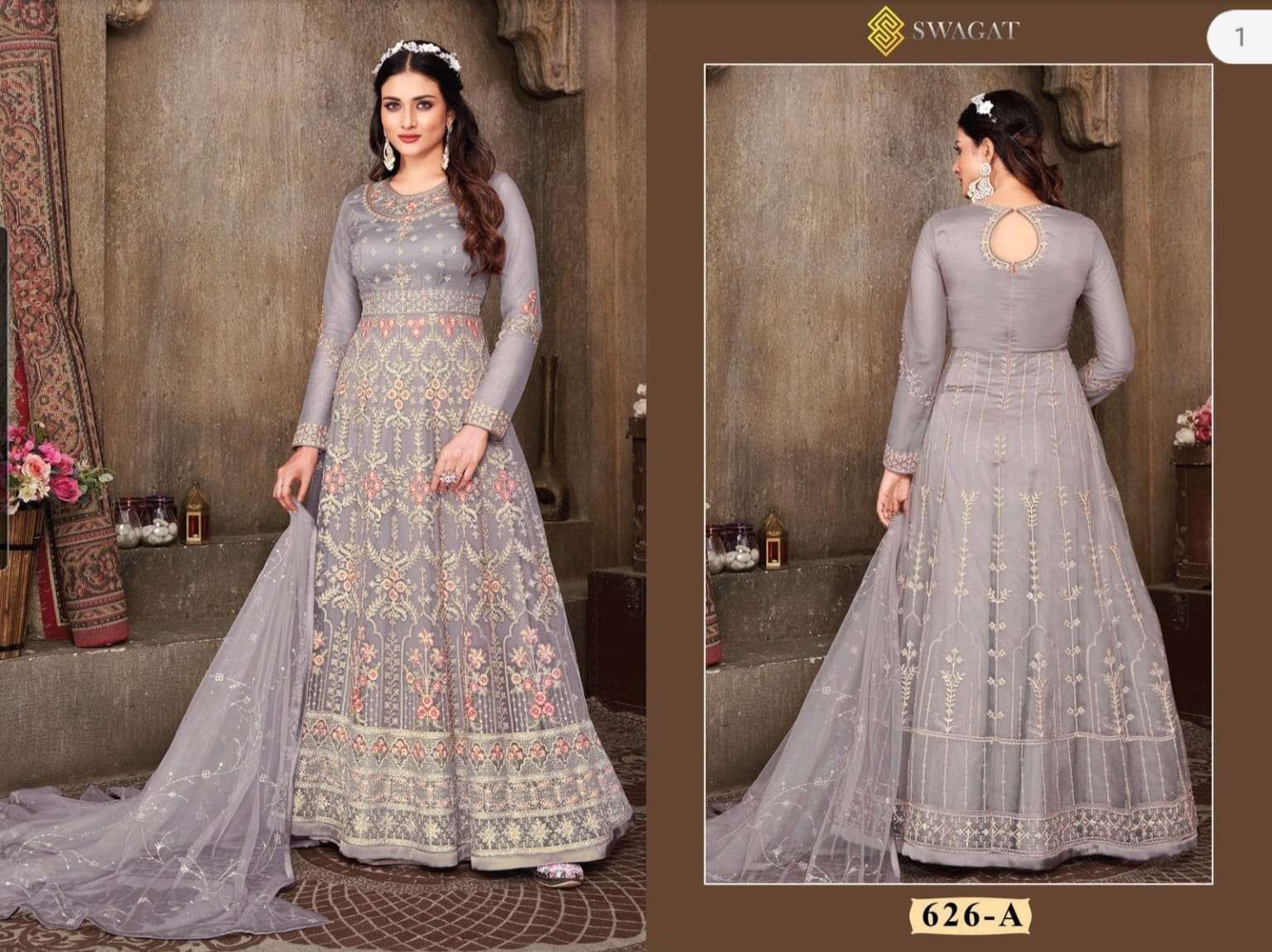 swagat 626a single design party wear unstitch long salwar kameez