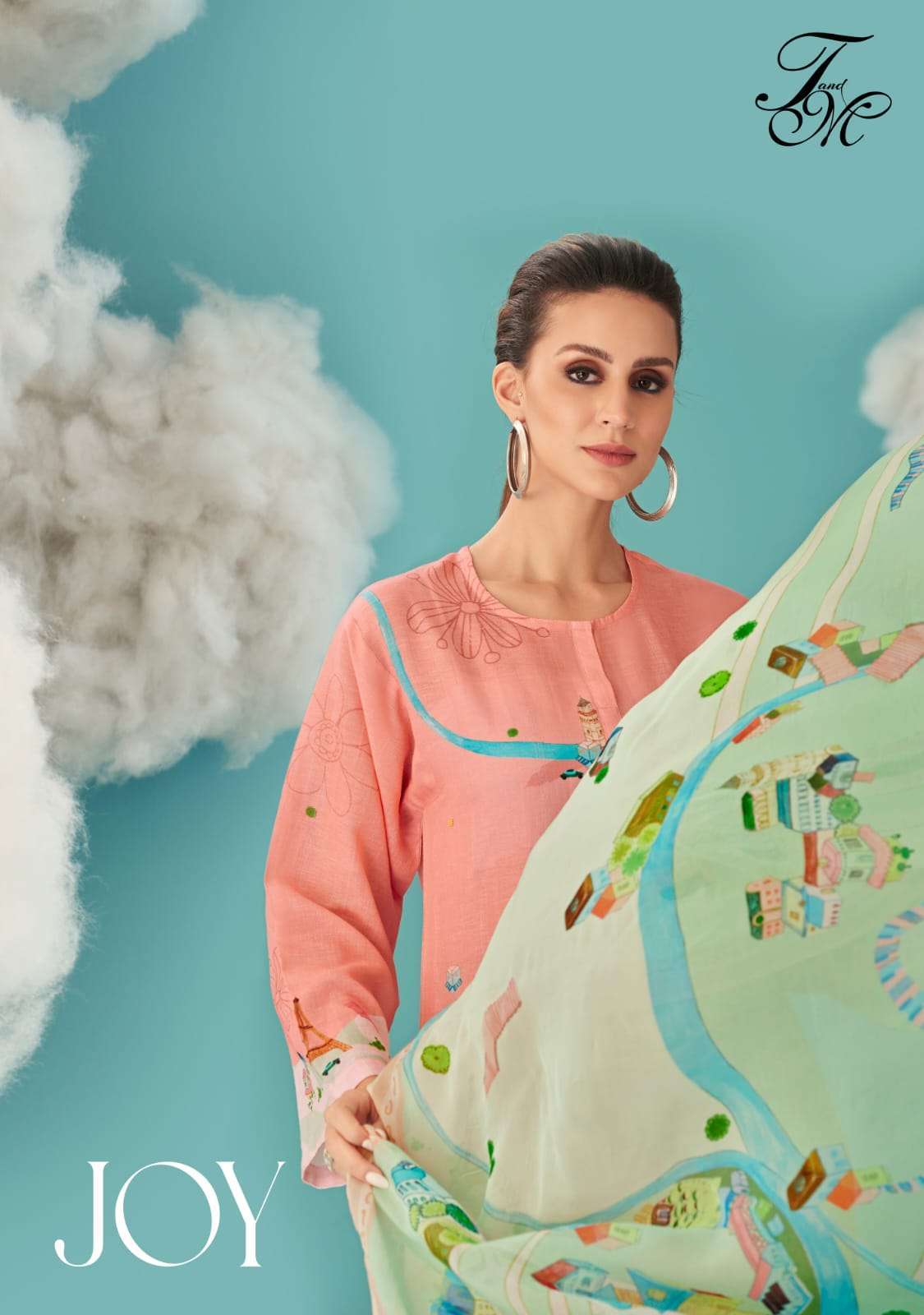 t & m designer joy pure linen pattern digital print suit 