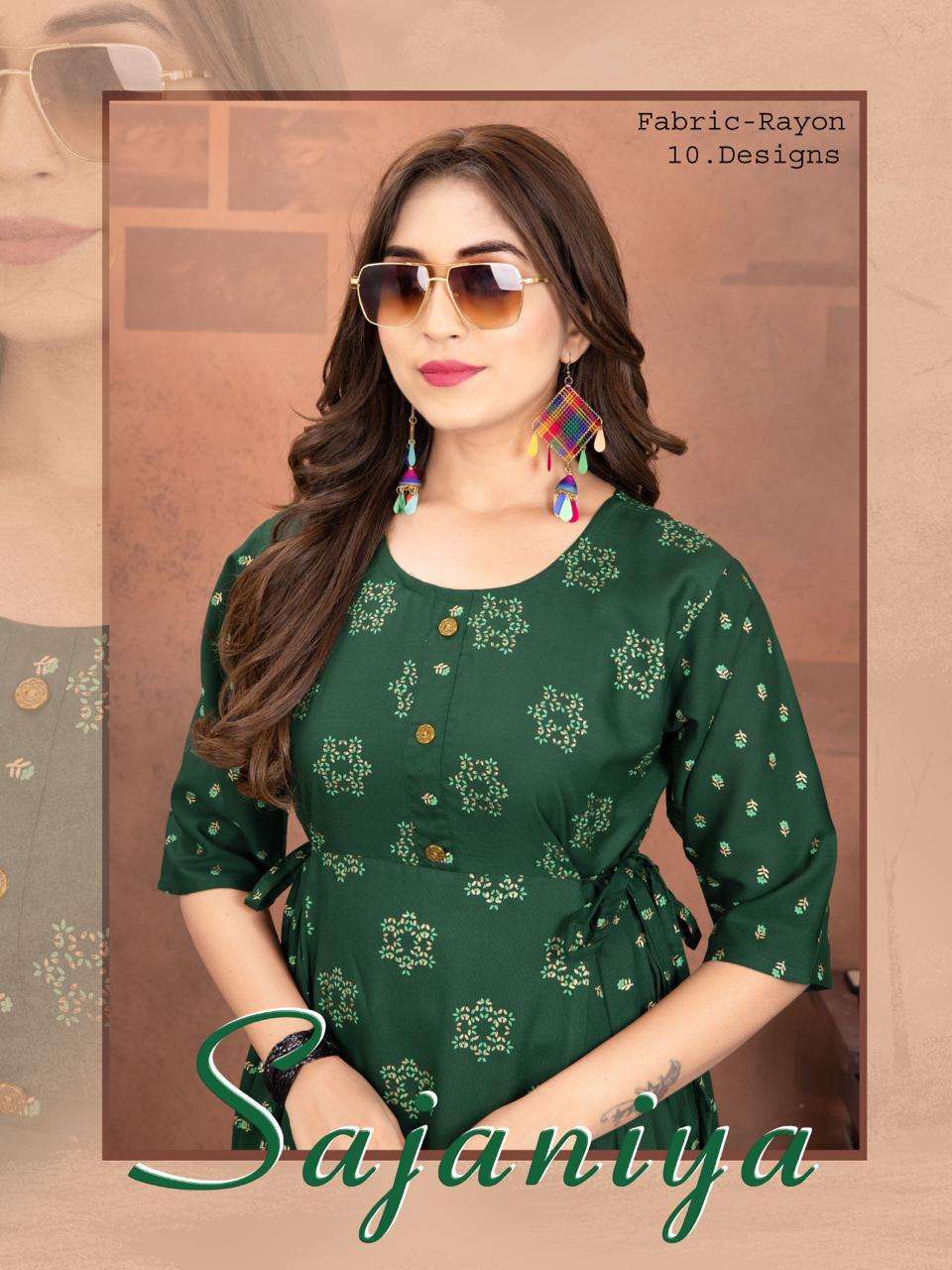 trendy sajaniya series 001-010 rayon plain kurti 
