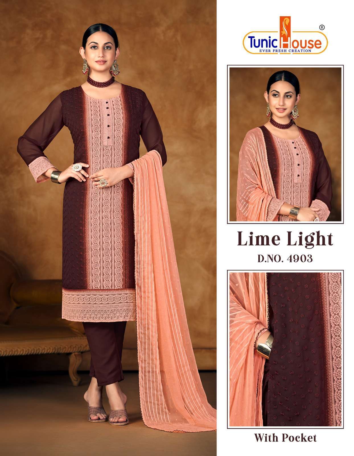 tunic house lime light series 4901-4910 faux georgette suit 