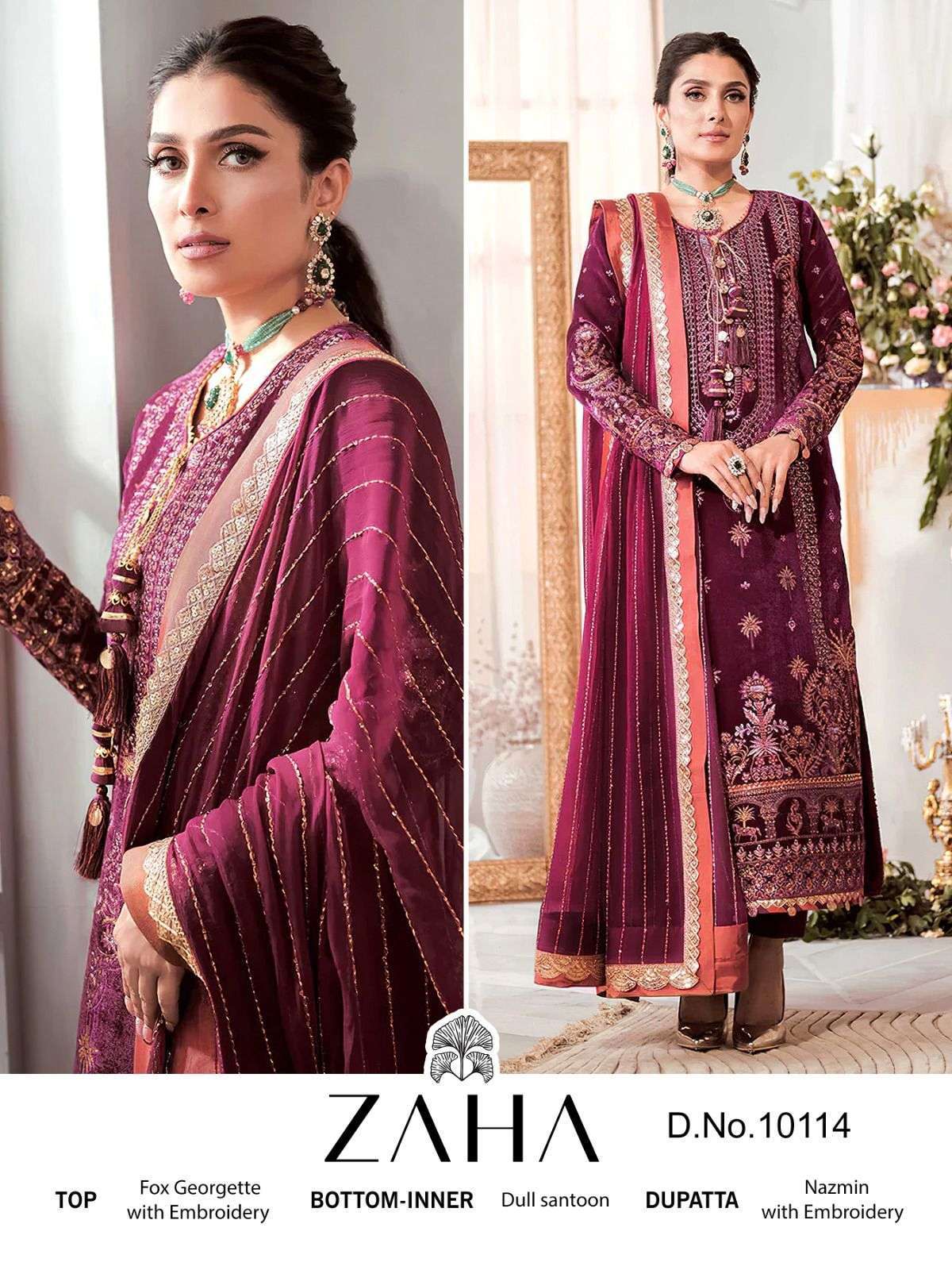 zaha aaeesha vol 1 10114 georgette embroidered suit 