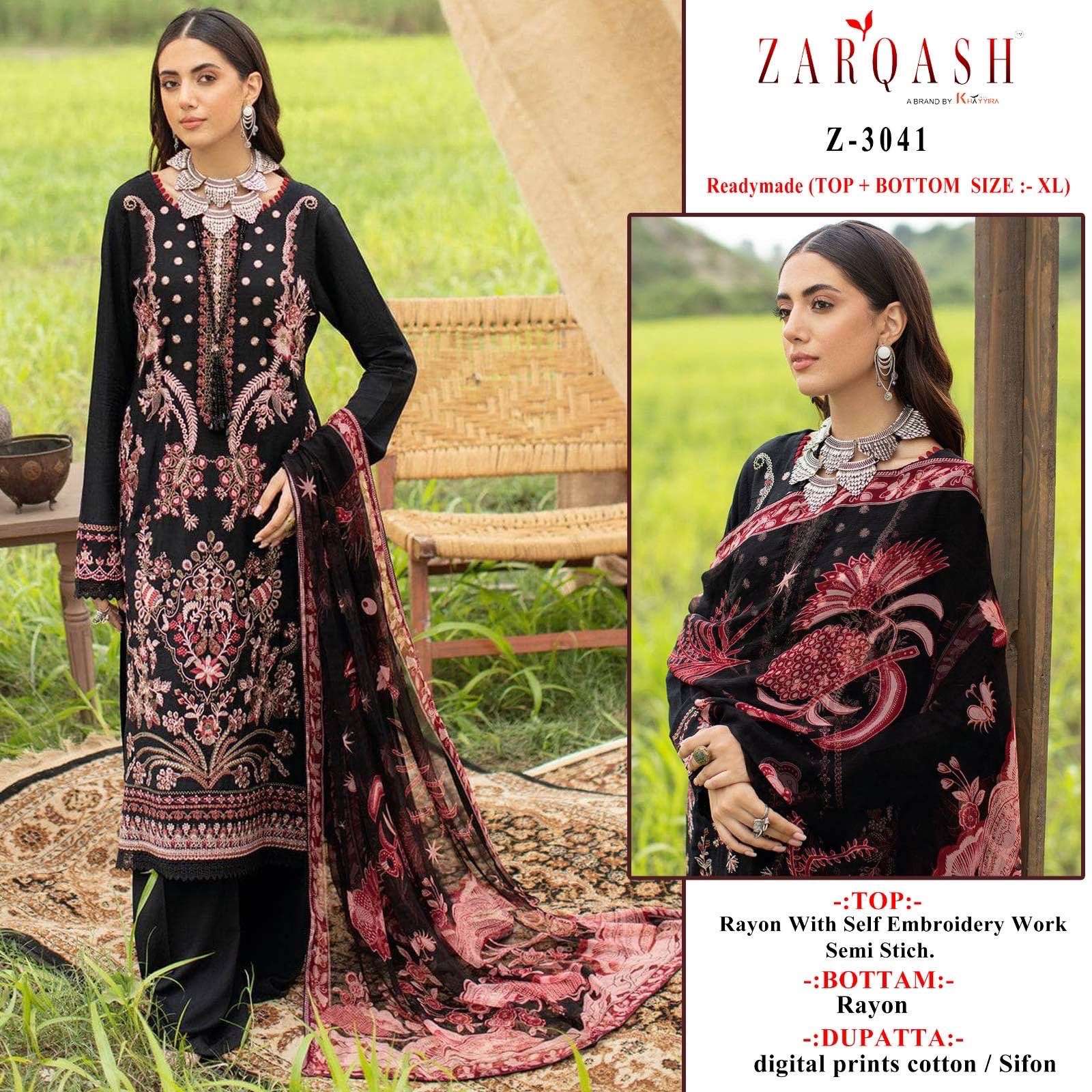 zarqash suits Z-3041 designer rayon embroidery suit 