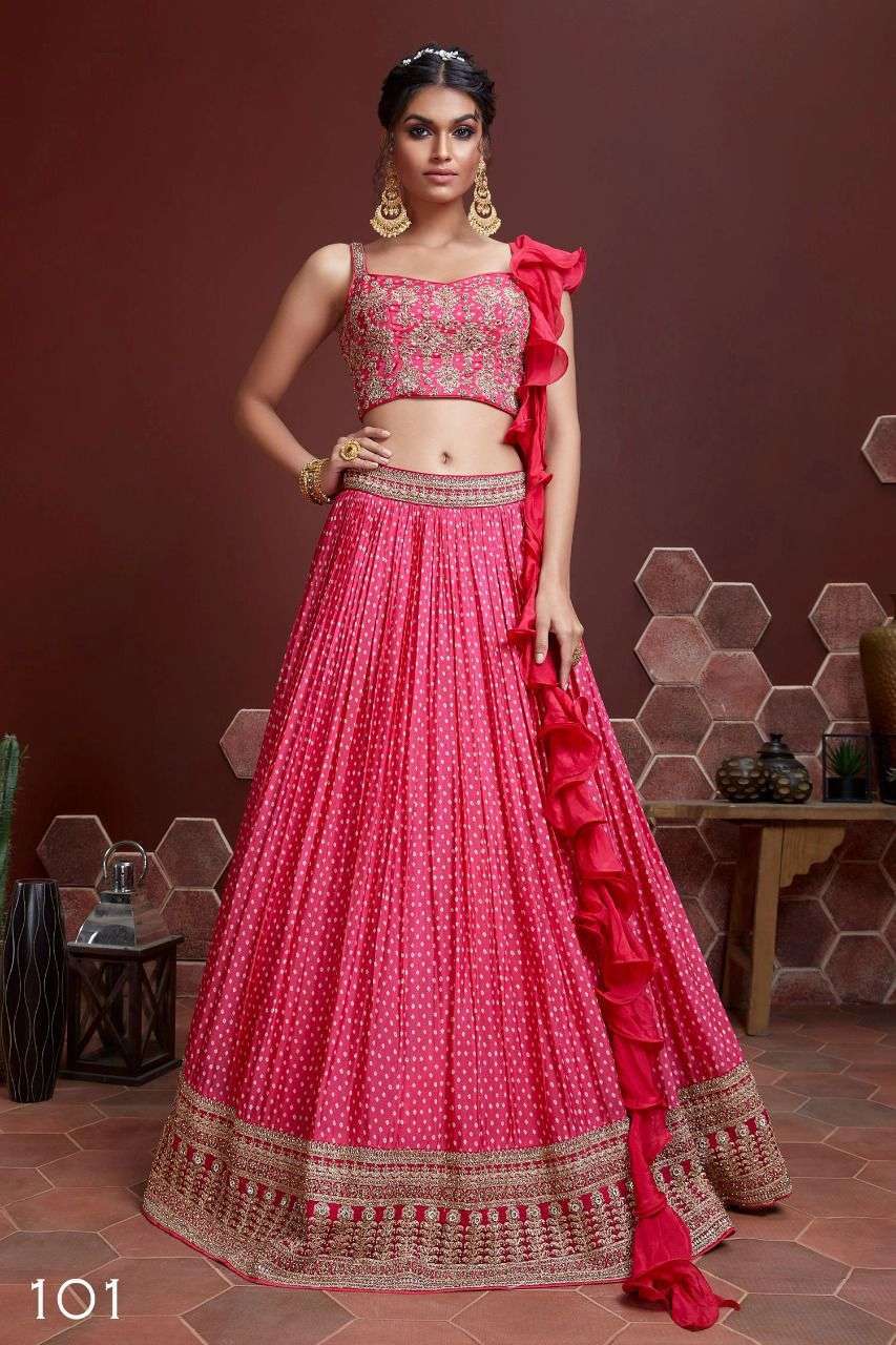 zeel clothing mandakini series 101-110 chinon silk lehenga 