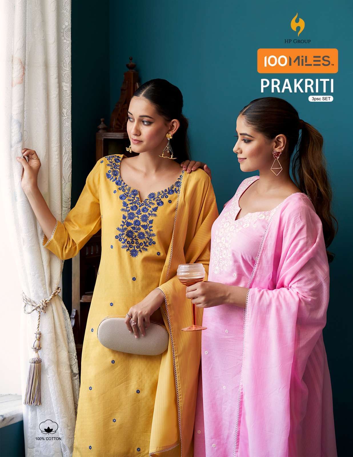 100 miles prakriti series 01-04 Pure cotton dobby readymade suit 