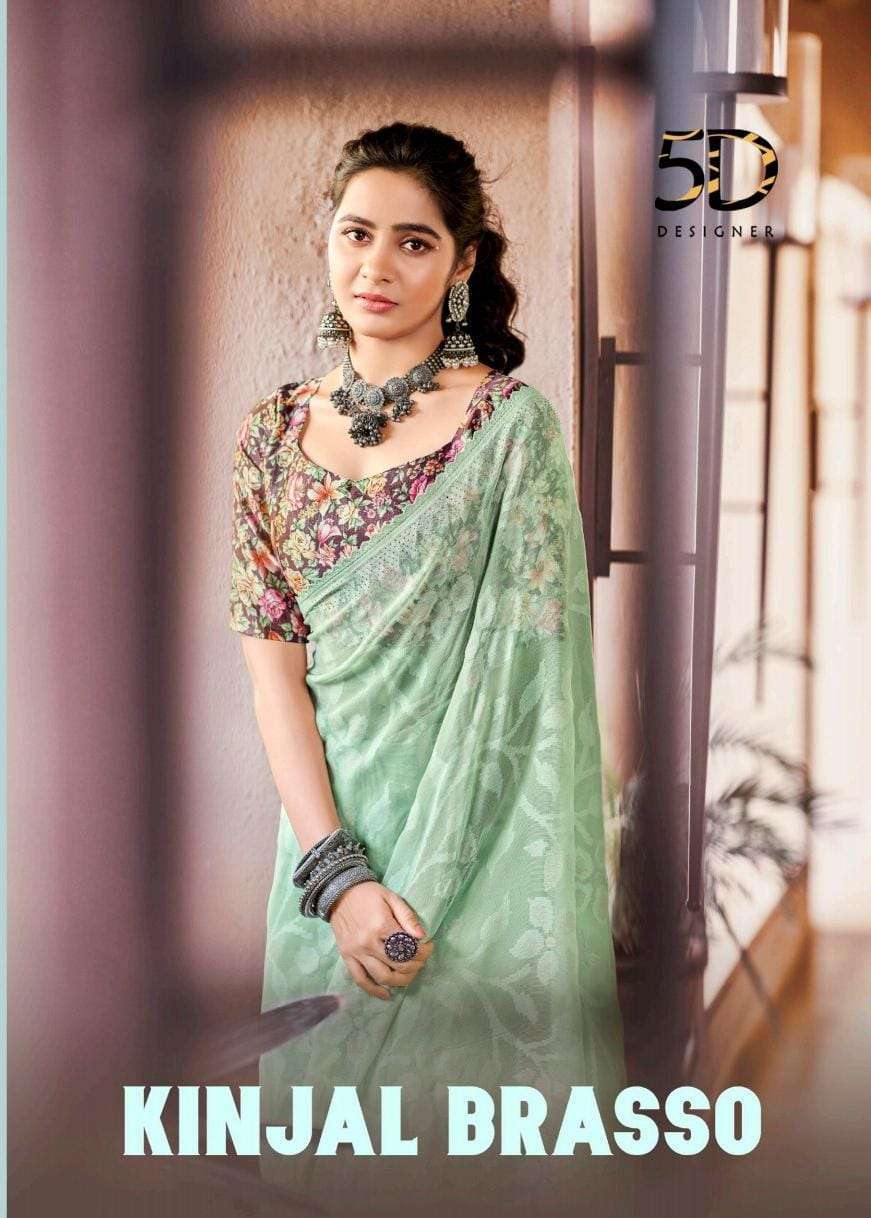 5d designer kinjal brasso series 4061-4068 chiffon brasso saree