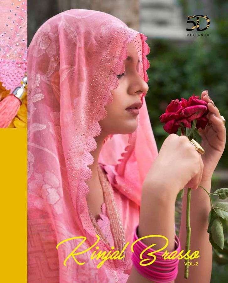 5d designer kinjal brasso vol 2 series 4263-4270 chiffon brasso saree