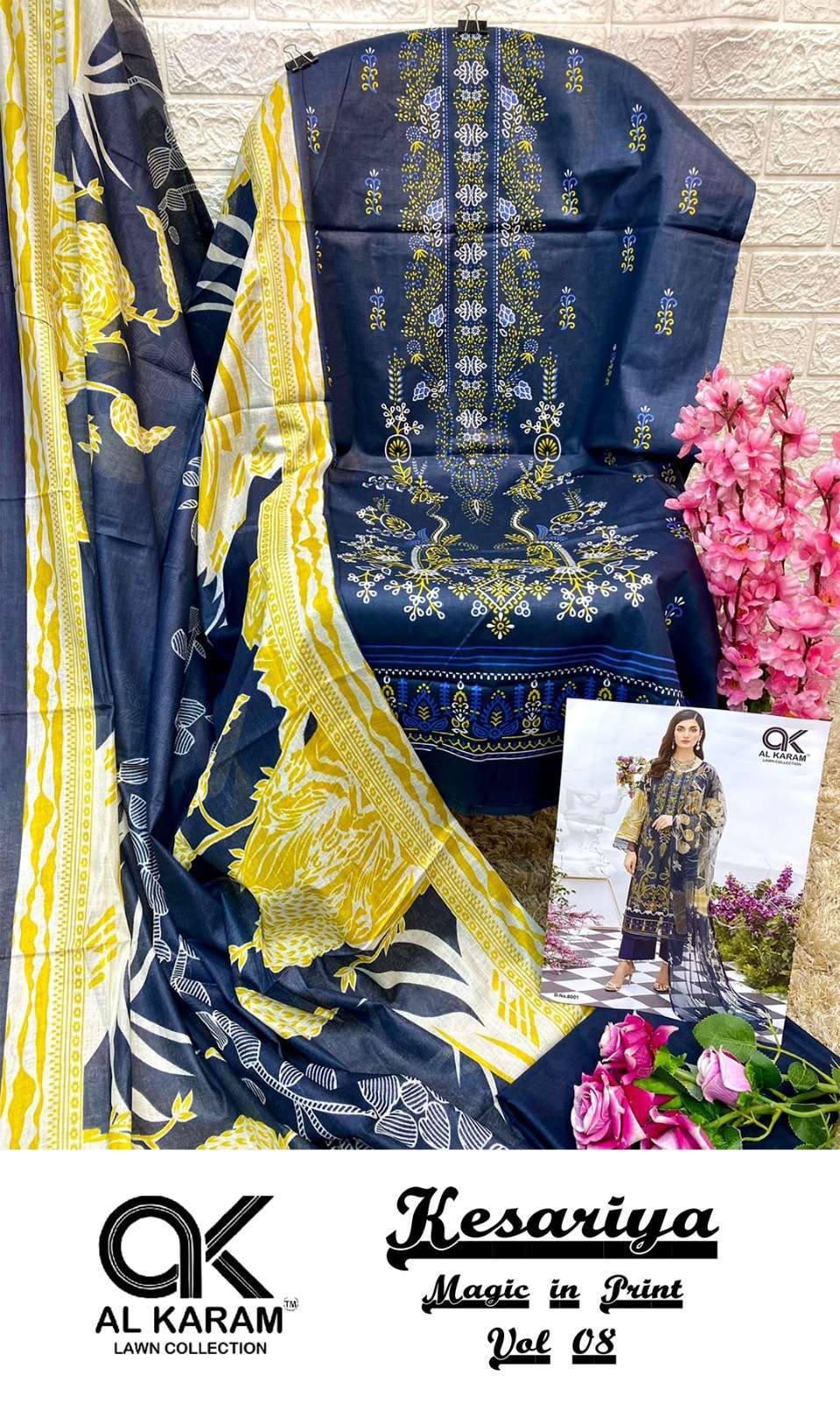 al karam kesariya magic in print vol 8 series 8001-8006 Pure Cambric suit