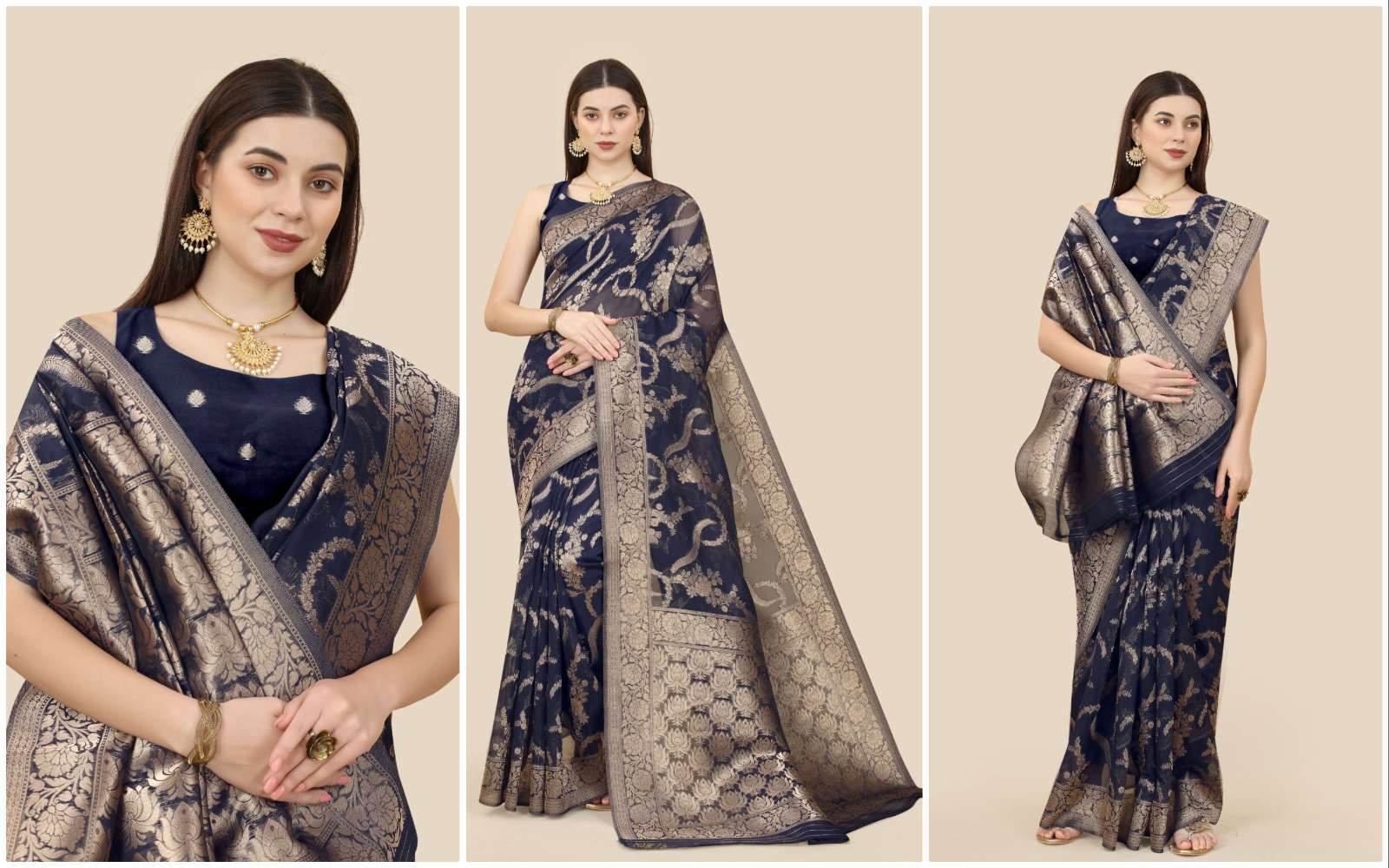 Ambika 3 Organza Weaving Silk Saree & Blouse Organza