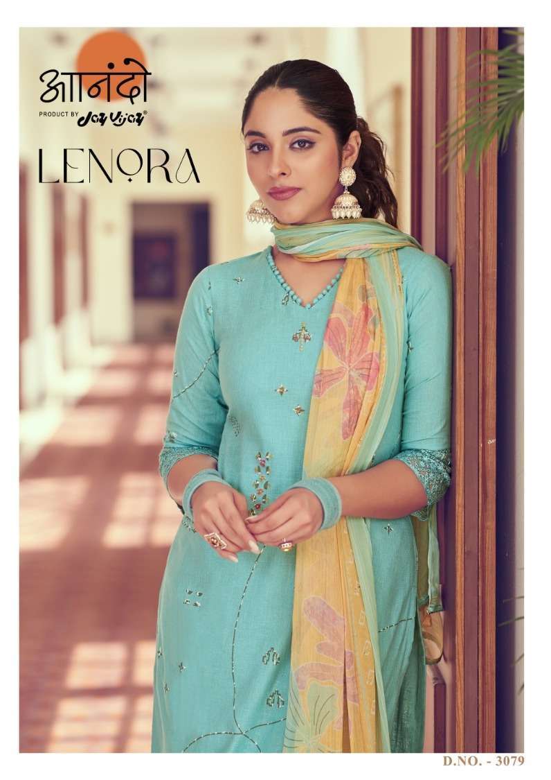 anando lenora 3079 pure linen hand block print suit