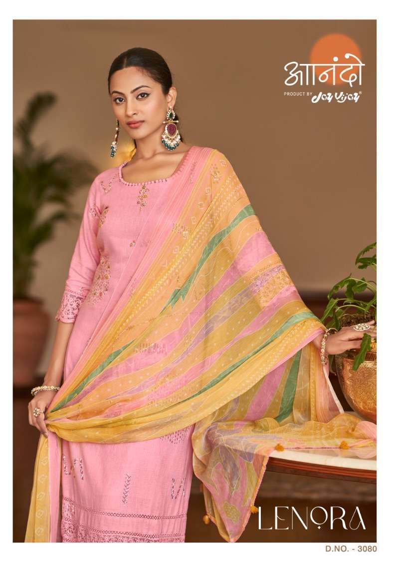 anando lenora 3080 pure linen hand block print suit 