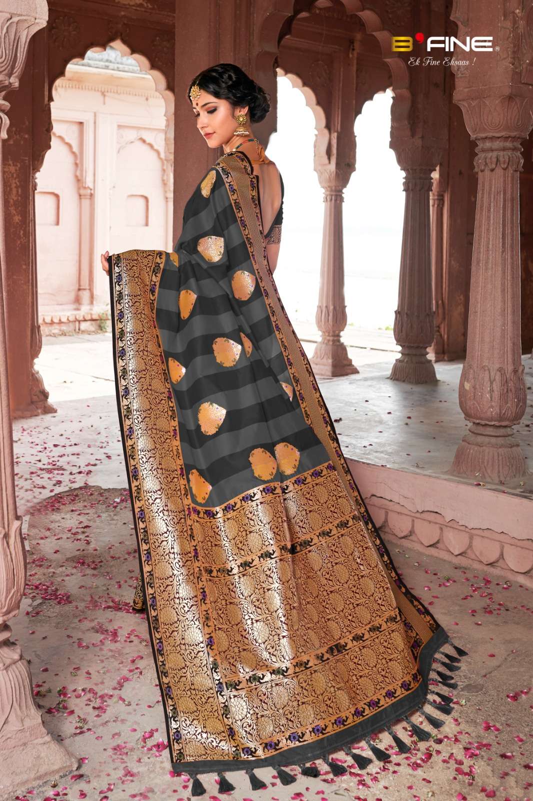b-fine mix designer banarasi silk saree