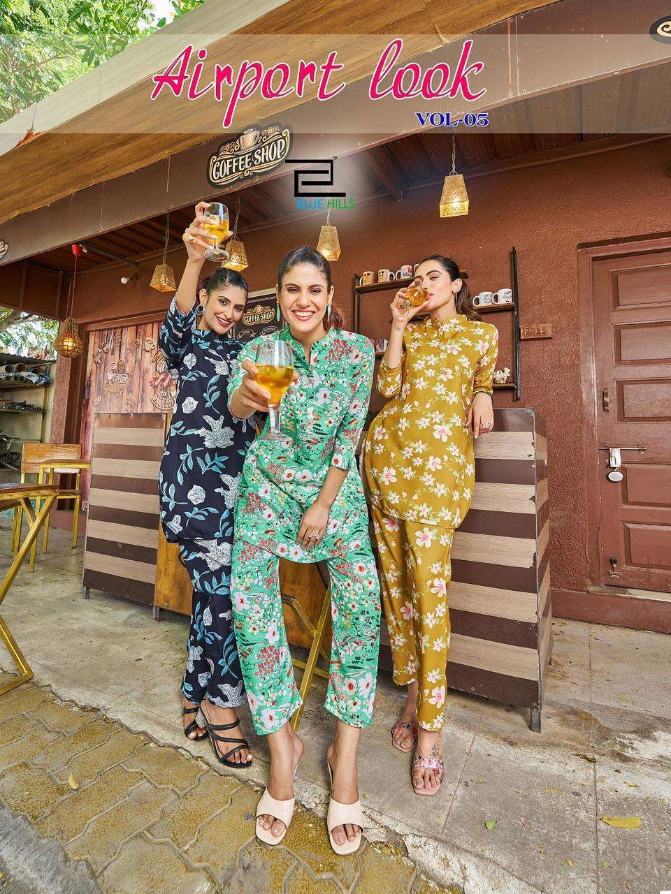 blue hills airport look vol 5 series 5001-5010 linen digital print kurti 