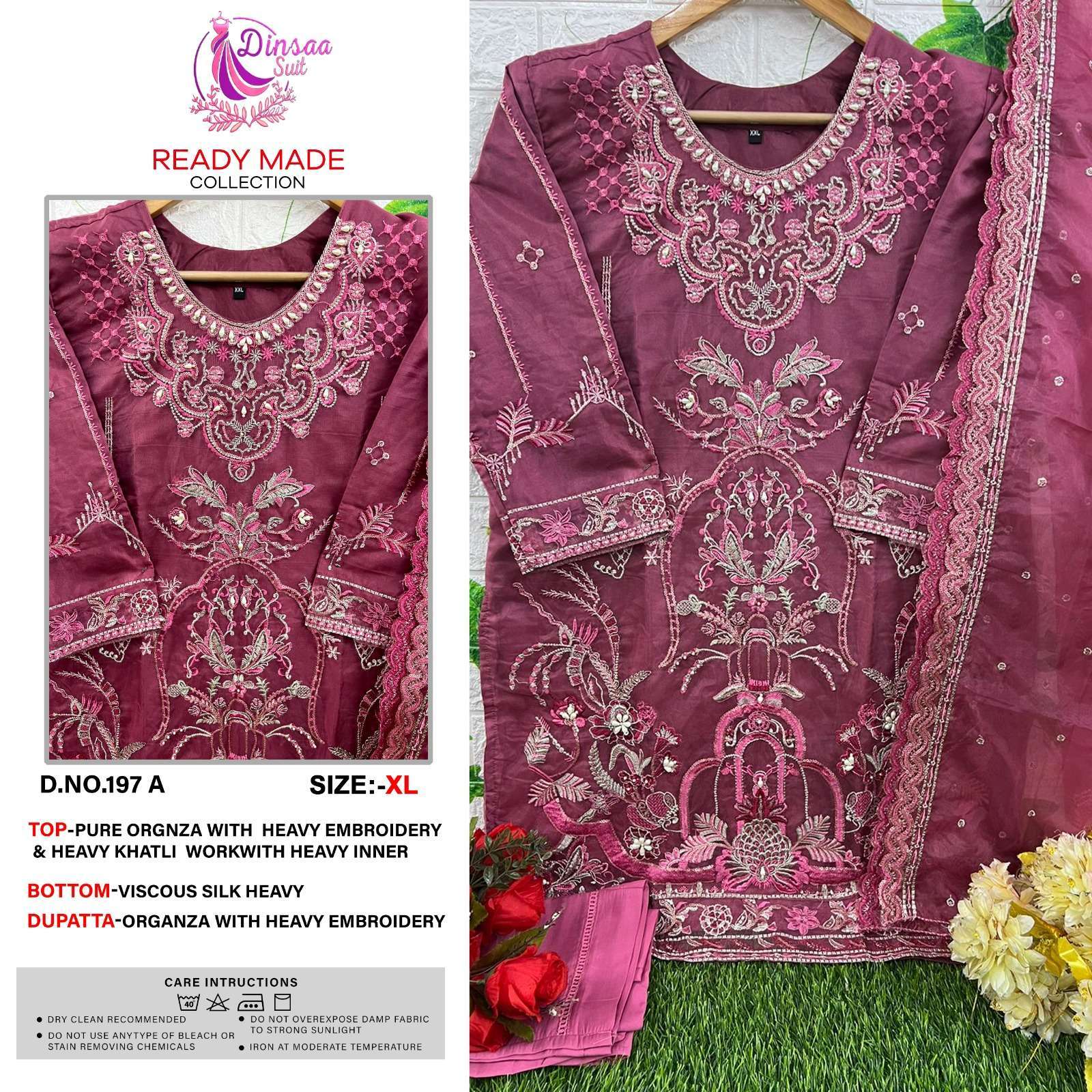 dinsaa 197 pure organza heavy embroidery suit