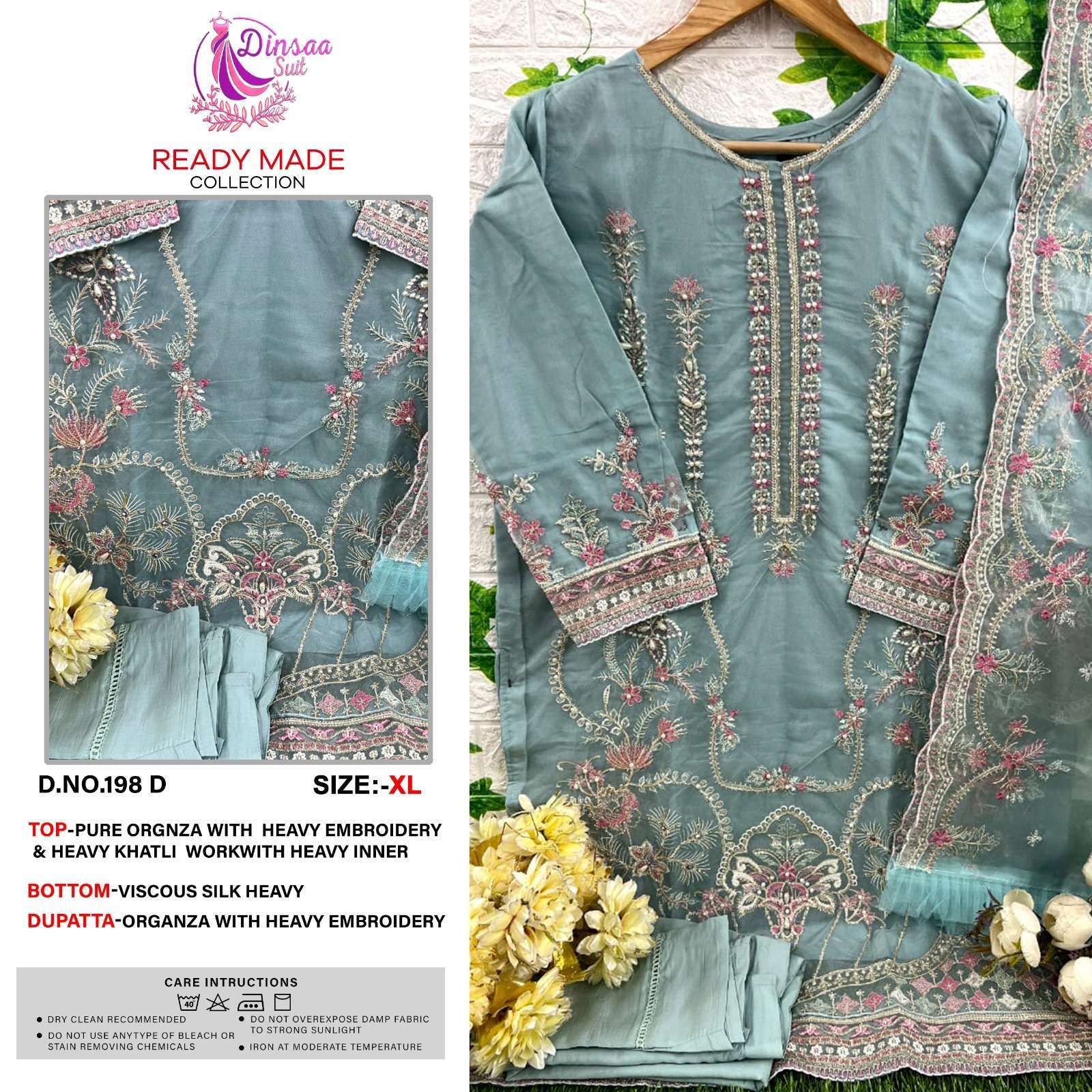 dinsaa 198 pure organza heavy embroidery suit 