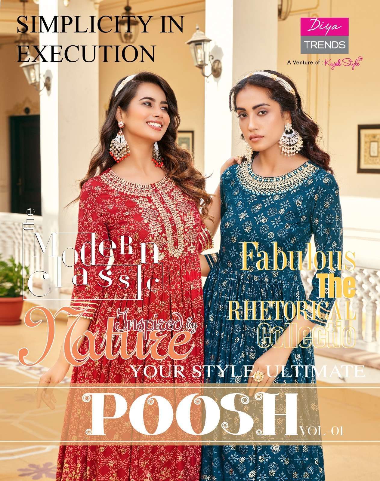 diya trends poosh series 1001-1008 Reyon Foil Prints gown
