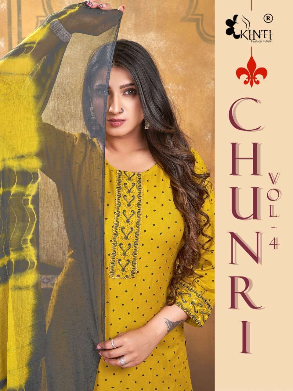 kinti chunari vol 4 series 101-106 Reyon 14kg Foil print suit