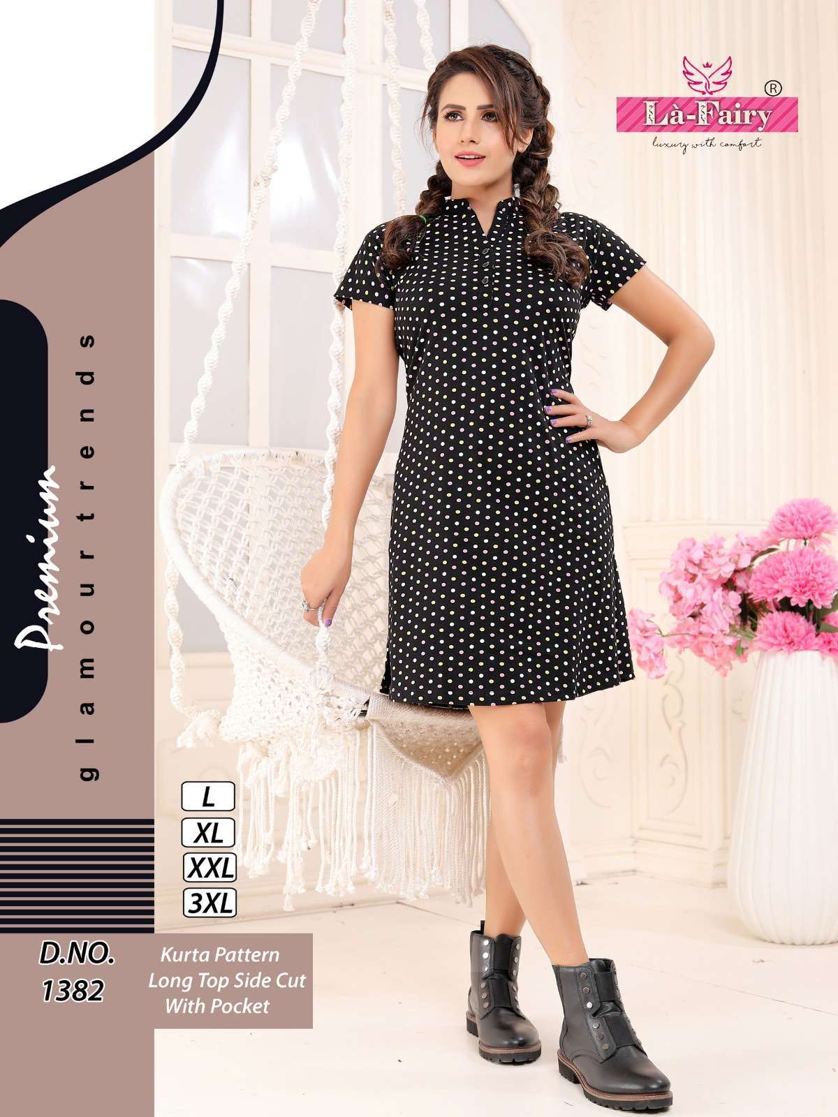 la fairy 1382 Cotton Printed Long top