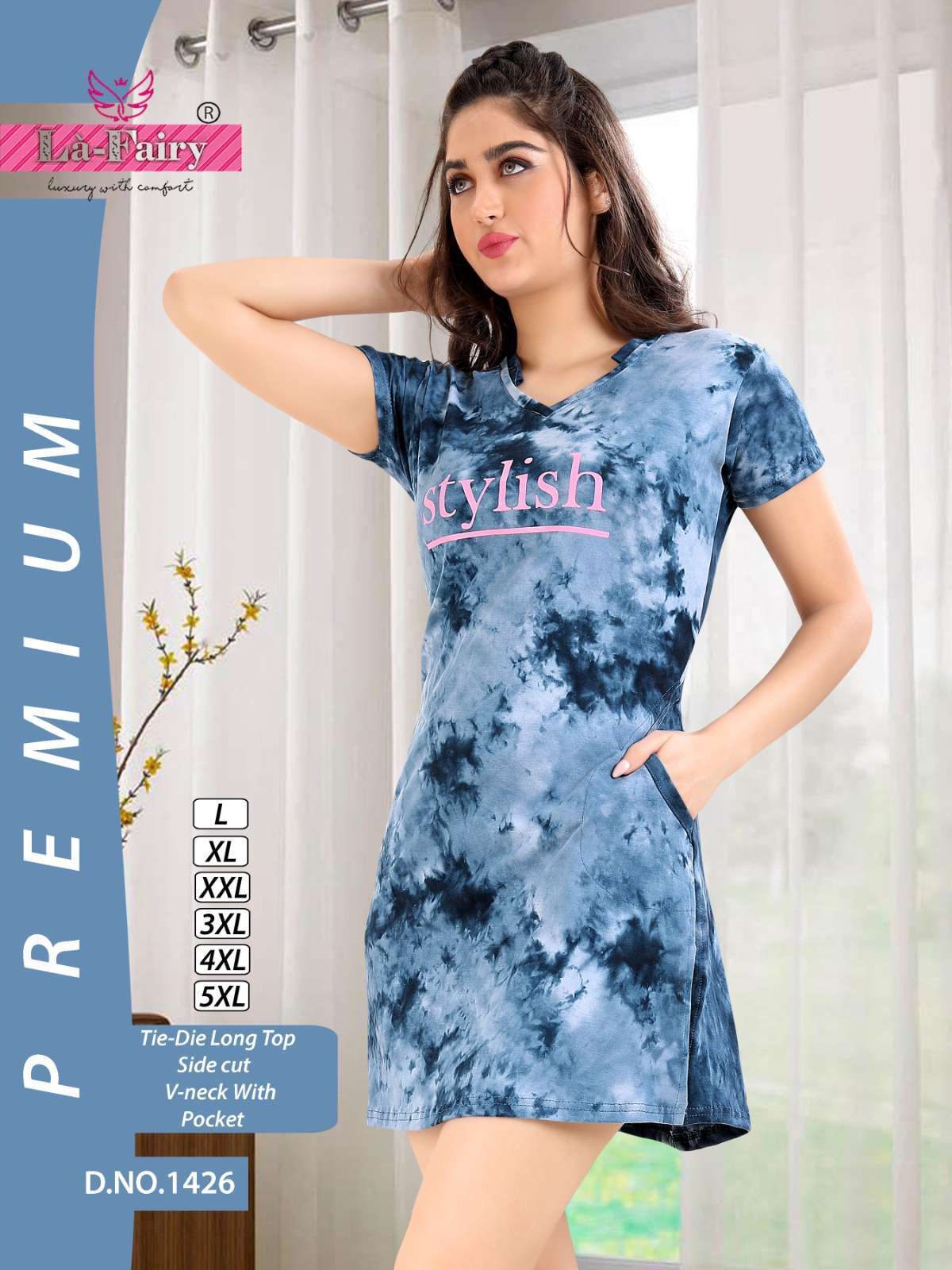 la fairy 1426 tie dye long tops with side cut
