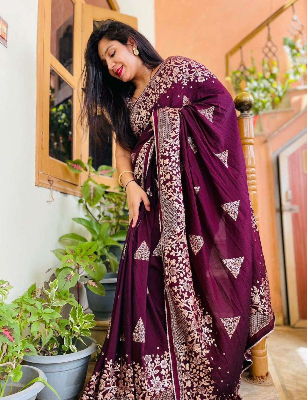 ms brand designer pure viscose silk saree