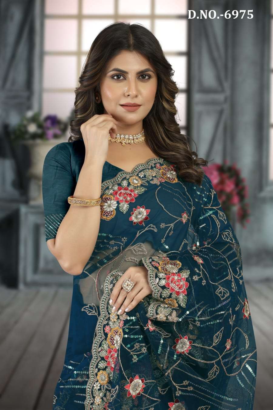 nari lamhey series 6971-6980 net embroidered saree 