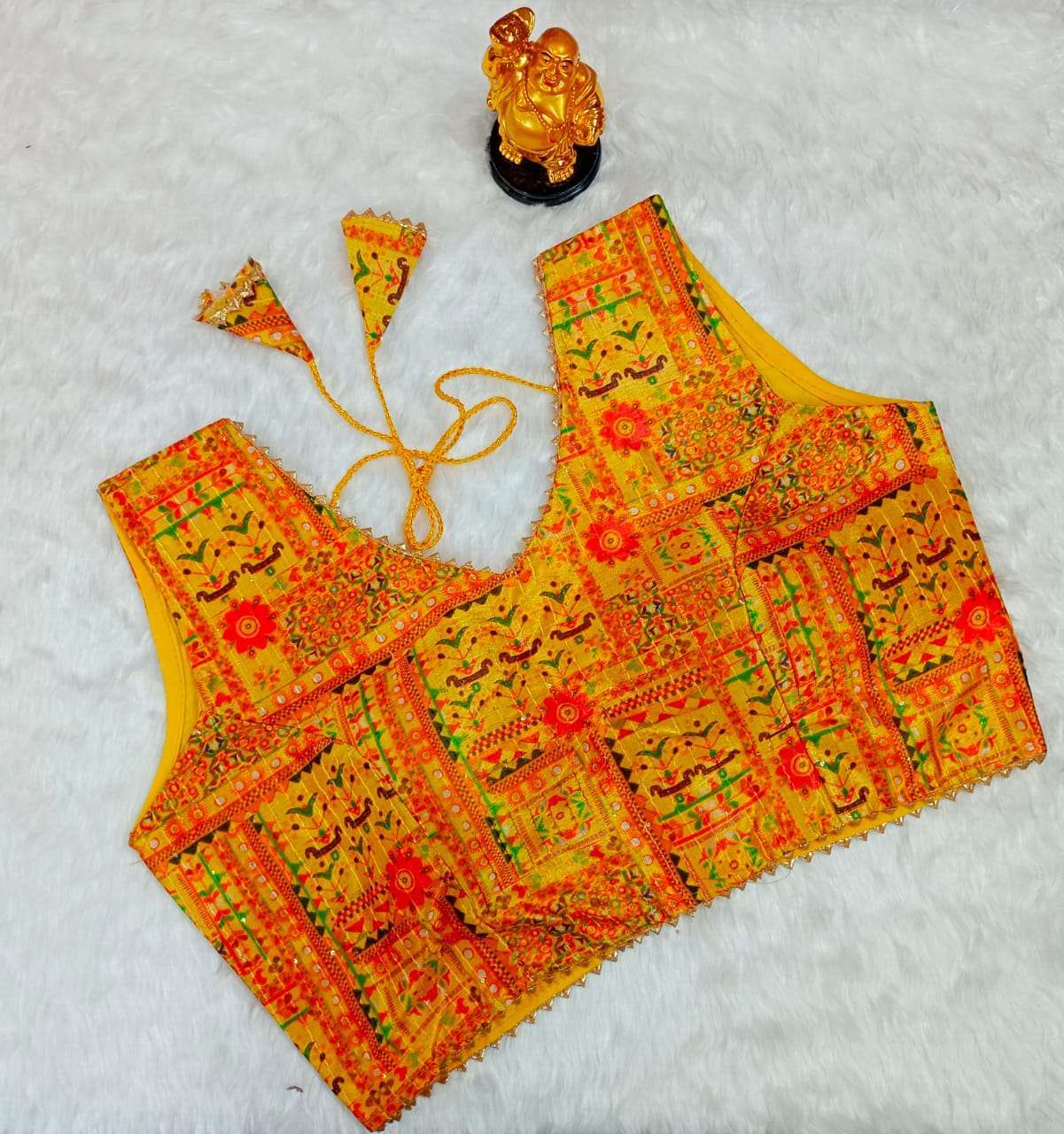 pr croset work design digital print chanderi readymade fancy blouse