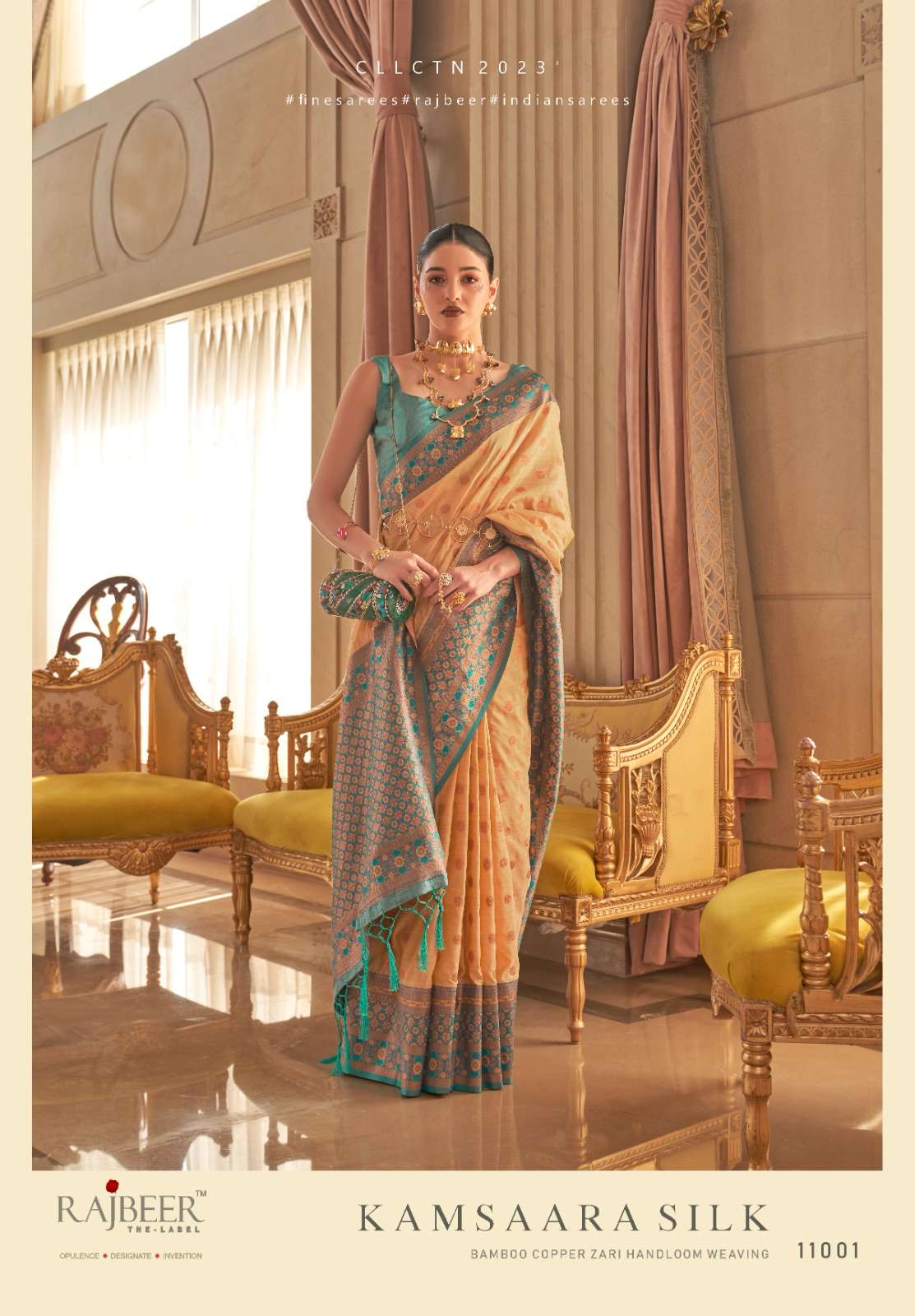 rajbeer kamsaara silk series 11001-11006 bamboo copper saree