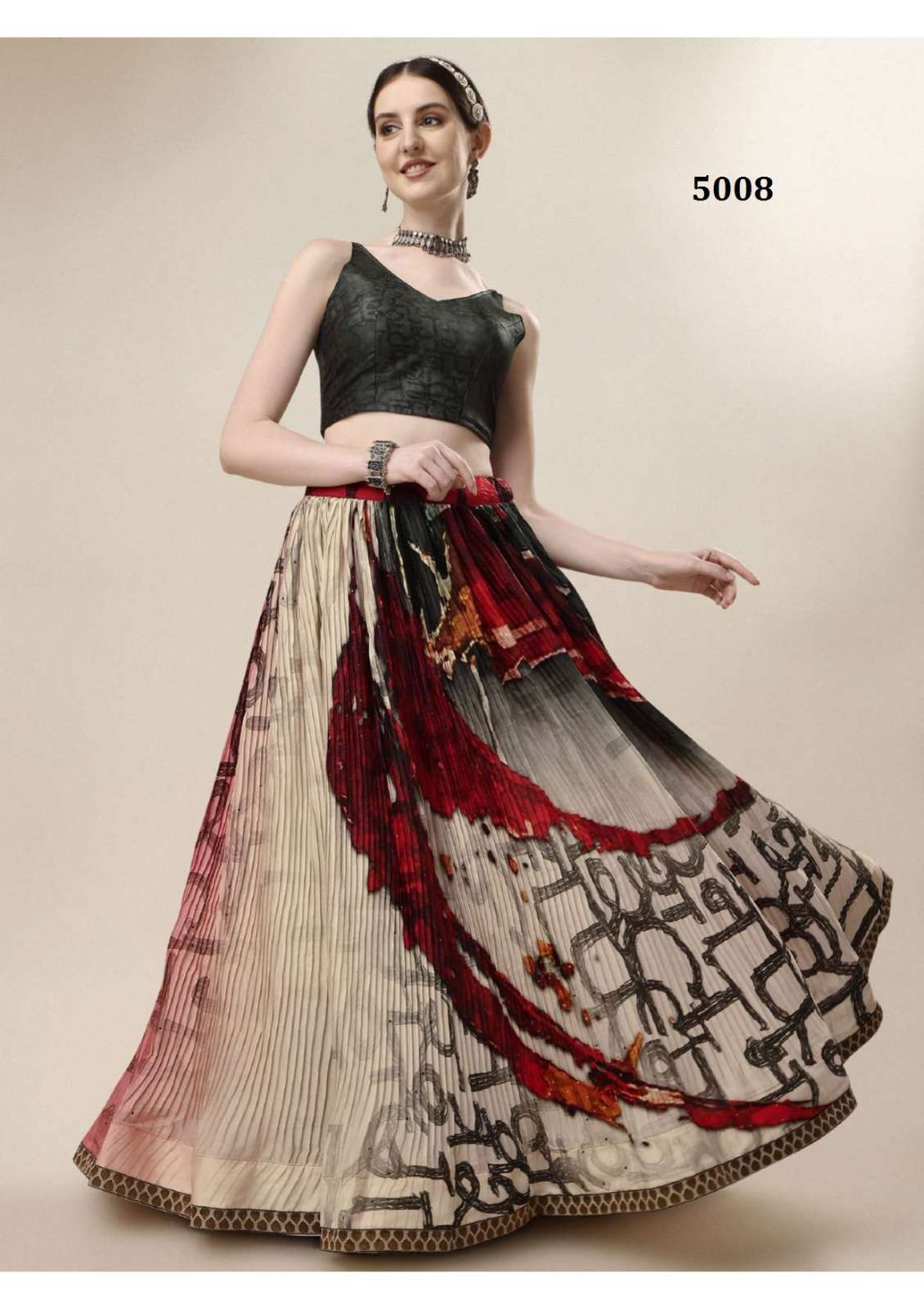saptrangi series 5001-5009 pure linen satin silk fabric lehenga