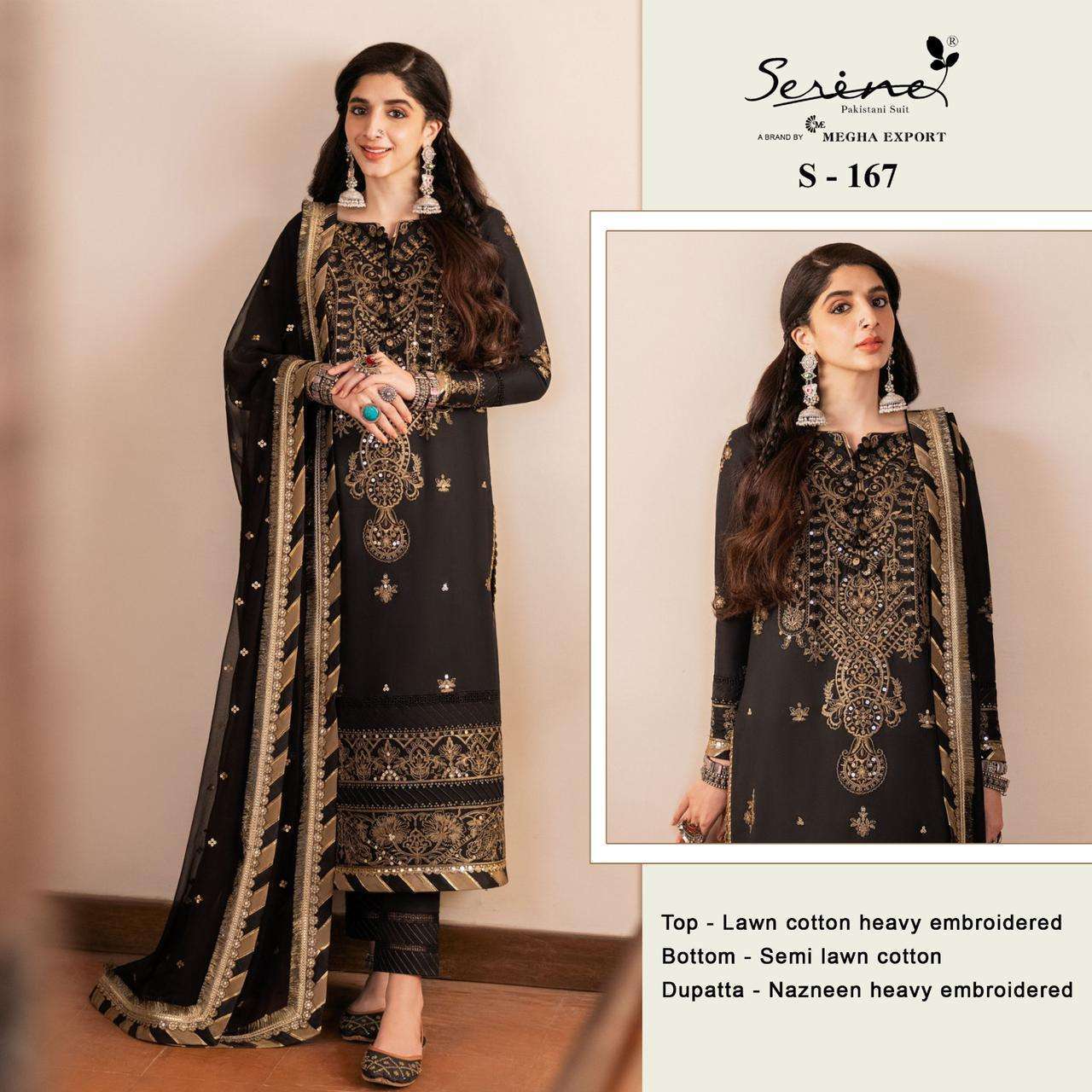 serine s 167 lawn cotton heavy embroidered suit 