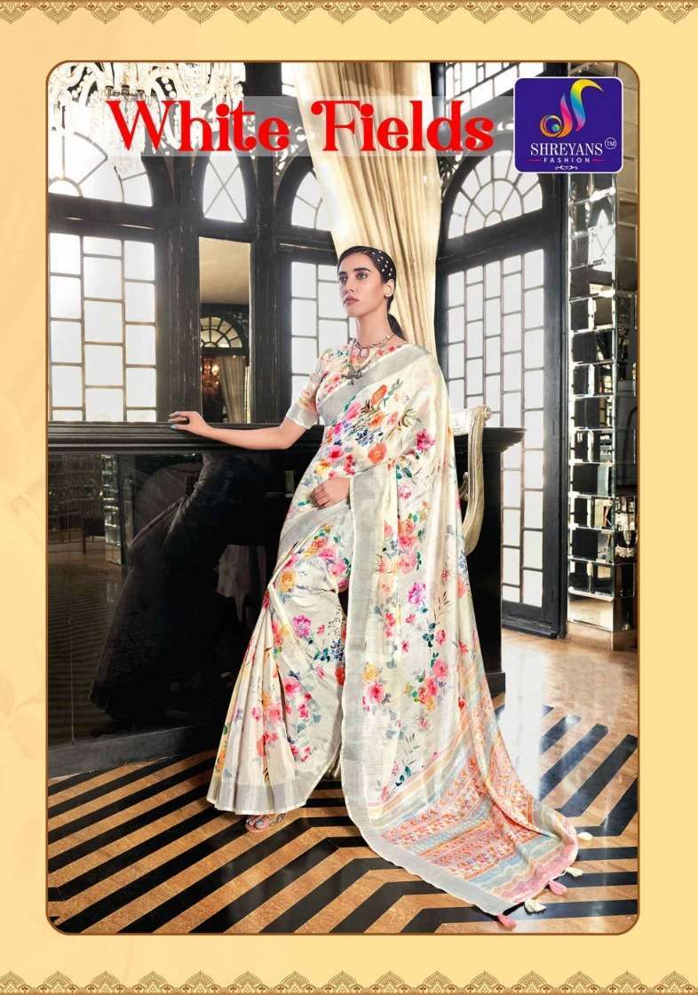 shreyans fashion white fields series 01-09 cotton saree