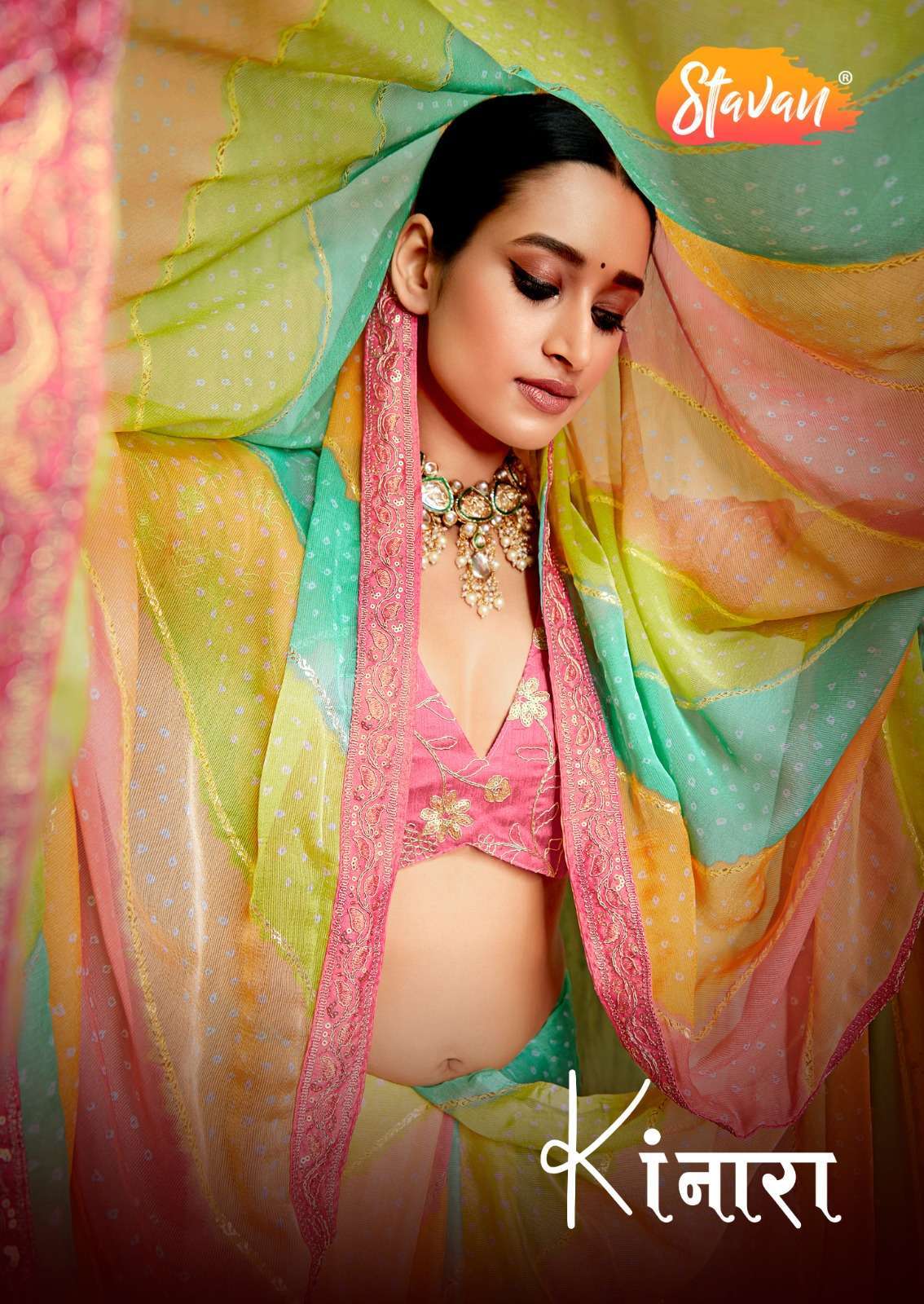stavan kinara series 1001-1010 pure chiffon saree