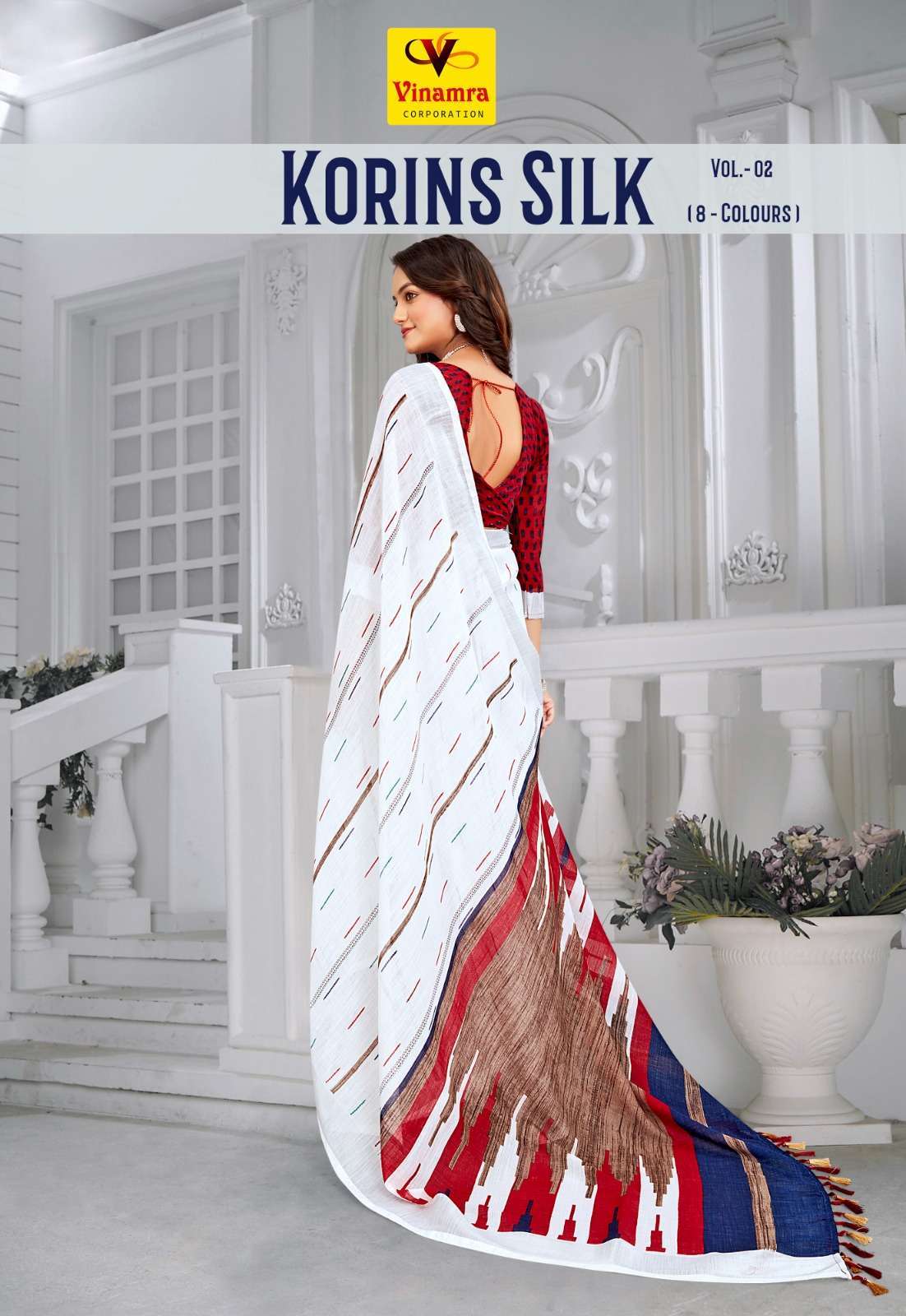 vinamra korins silk vol 2 series 6009-6016 lilen patta saree